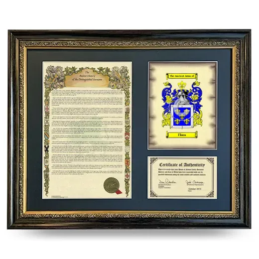 Flora Framed Surname History and Coat of Arms- Heirloom