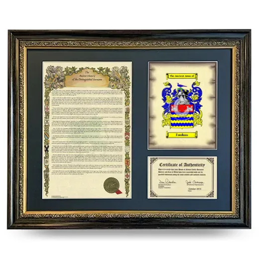 Fordum Framed Surname History and Coat of Arms- Heirloom