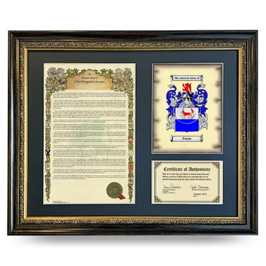 Forse Framed Surname History and Coat of Arms- Heirloom