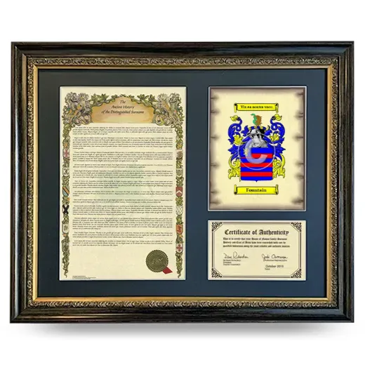 Fountain Framed Surname History and Coat of Arms- Heirloom