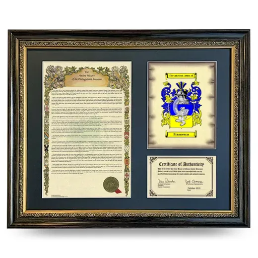 Francesca Framed Surname History and Coat of Arms- Heirloom