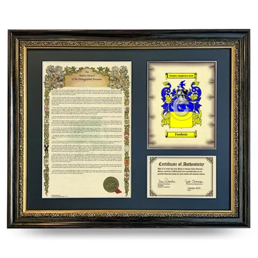 Frederic Framed Surname History and Coat of Arms- Heirloom