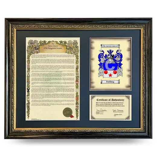 Freiberg Framed Surname History and Coat of Arms- Heirloom