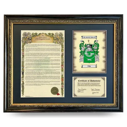 Fria Framed Surname History and Coat of Arms- Heirloom