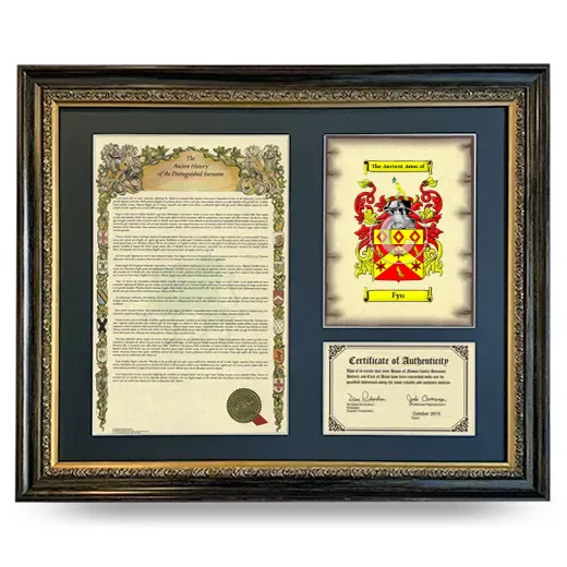 Fyn Framed Surname History and Coat of Arms- Heirloom