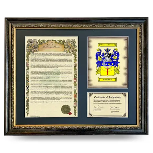 Gambino Framed Surname History and Coat of Arms- Heirloom
