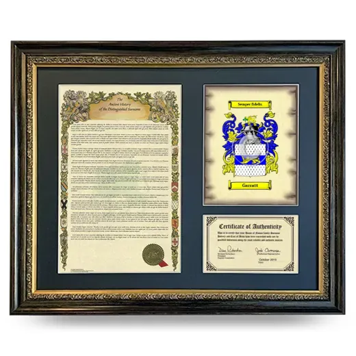Garratt Framed Surname History and Coat of Arms- Heirloom