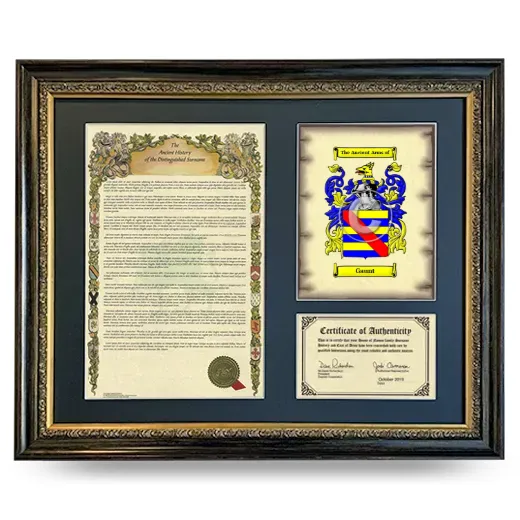 Gaunt Framed Surname History and Coat of Arms- Heirloom