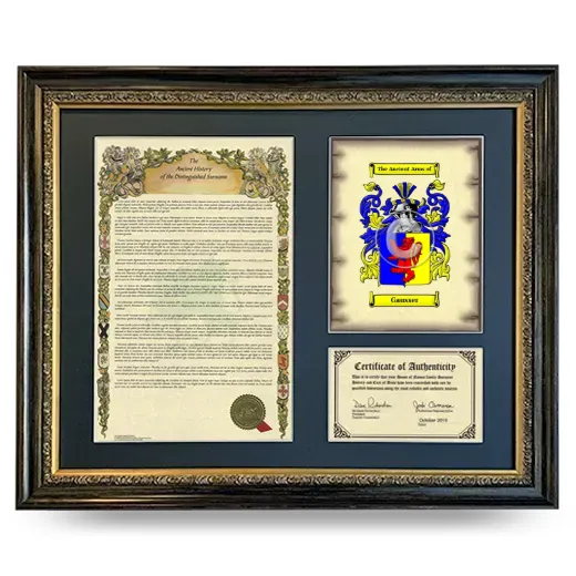 Gausser Framed Surname History and Coat of Arms- Heirloom