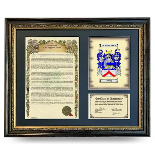 Gehrig Framed Surname History and Coat of Arms- Heirloom