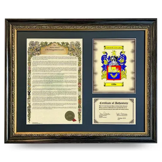 Gillie Framed Surname History and Coat of Arms- Heirloom