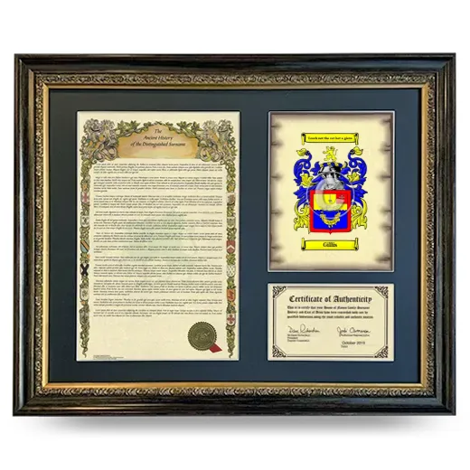 Gillis Framed Surname History and Coat of Arms- Heirloom