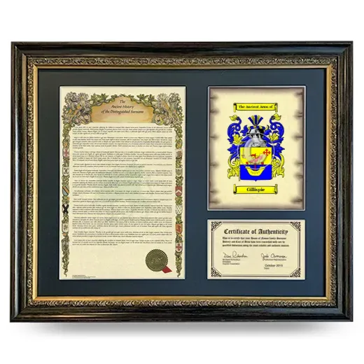 Gillispie Framed Surname History and Coat of Arms- Heirloom