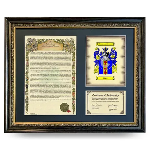 Gotz Framed Surname History and Coat of Arms- Heirloom