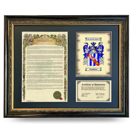 Grandson Framed Surname History and Coat of Arms- Heirloom