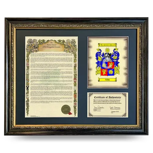 Grim Framed Surname History and Coat of Arms- Heirloom
