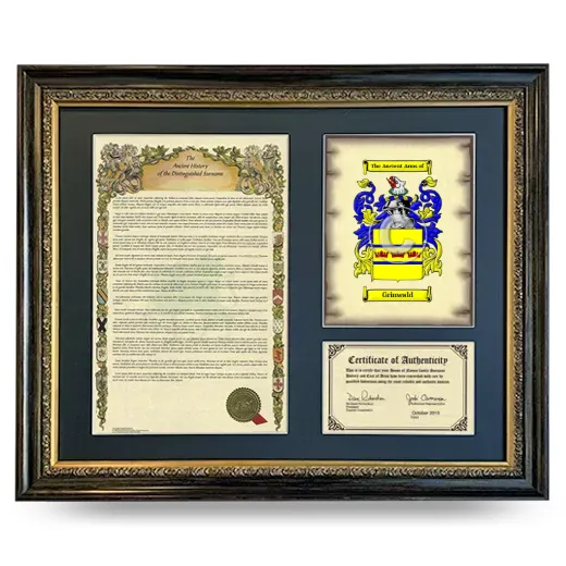 Grinwald Framed Surname History and Coat of Arms- Heirloom