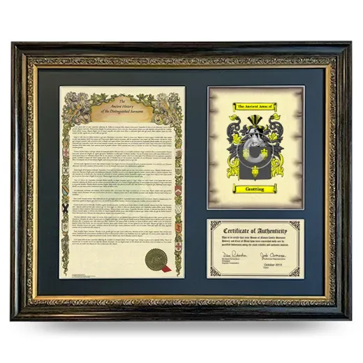 Grotting Framed Surname History and Coat of Arms- Heirloom