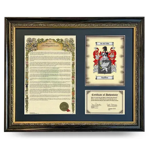 Gryffon Framed Surname History and Coat of Arms- Heirloom