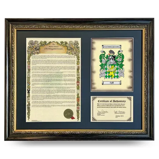 Gyll Framed Surname History and Coat of Arms- Heirloom