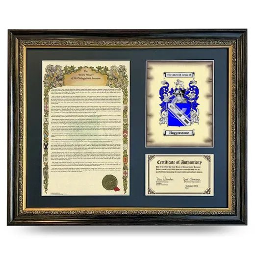 Haggerstone Framed Surname History and Coat of Arms- Heirloom