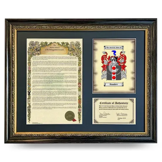 Hamlett Framed Surname History and Coat of Arms- Heirloom