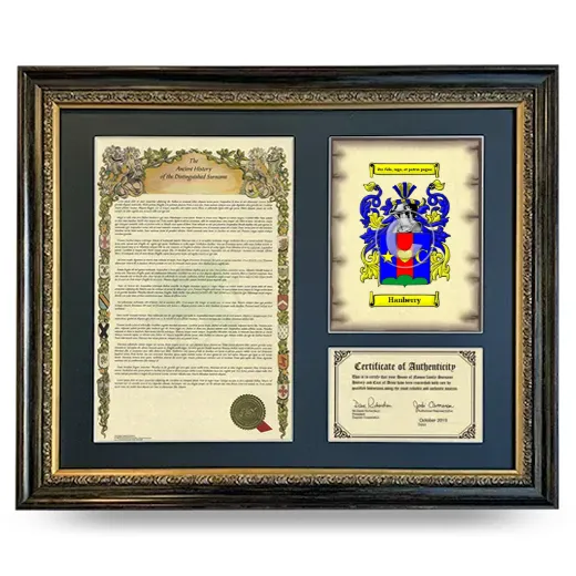 Hanberry Framed Surname History and Coat of Arms- Heirloom