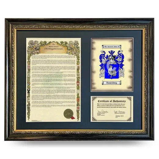 Hanenberg Framed Surname History and Coat of Arms- Heirloom