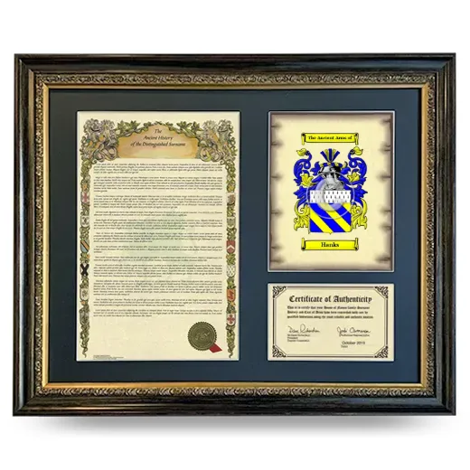 Hanks Framed Surname History and Coat of Arms- Heirloom