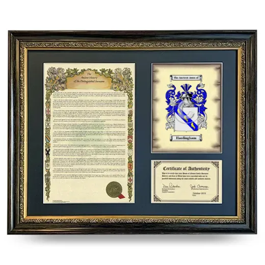 Hardingham Framed Surname History and Coat of Arms- Heirloom
