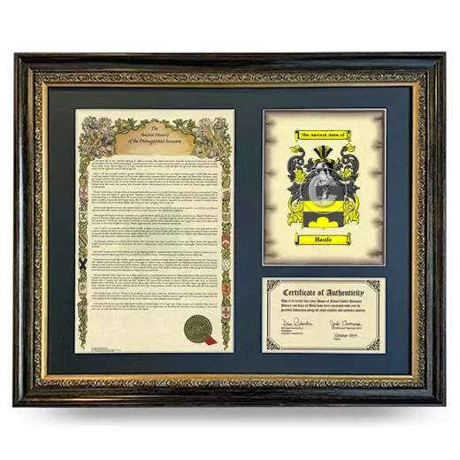 Haufe Framed Surname History and Coat of Arms- Heirloom