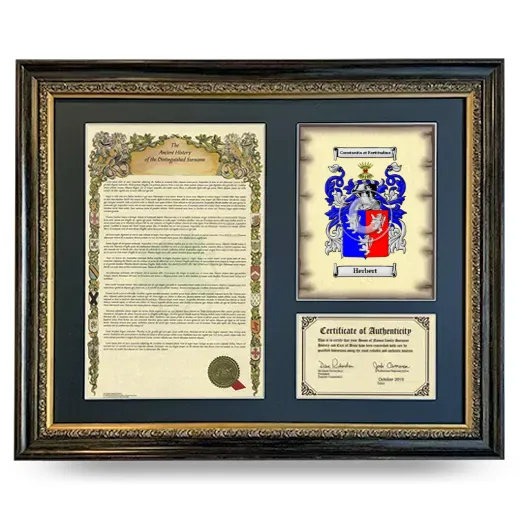 Herbert Framed Surname History and Coat of Arms- Heirloom