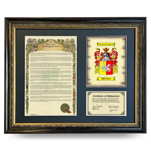 Hill house Framed Surname History and Coat of Arms- Heirloom