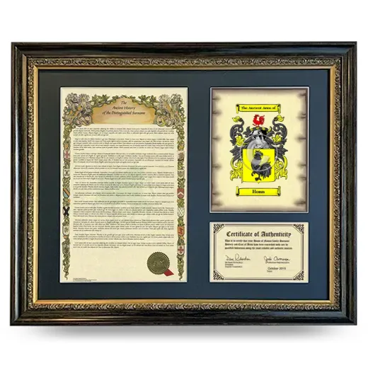 Honn Framed Surname History and Coat of Arms- Heirloom