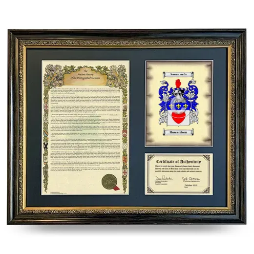 Howardson Framed Surname History and Coat of Arms- Heirloom