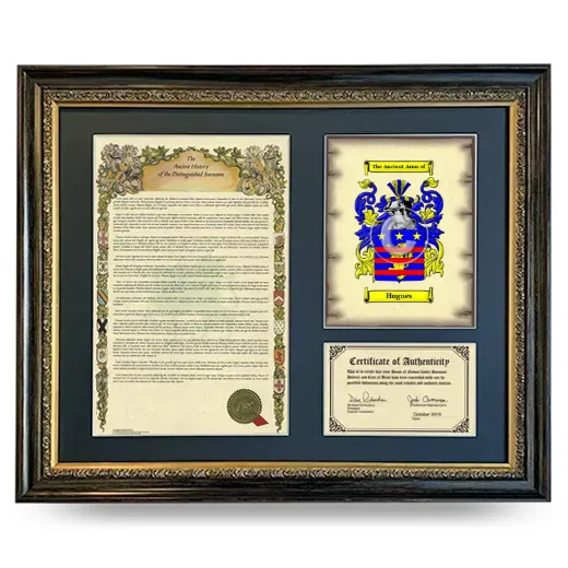 Hugues Framed Surname History and Coat of Arms- Heirloom