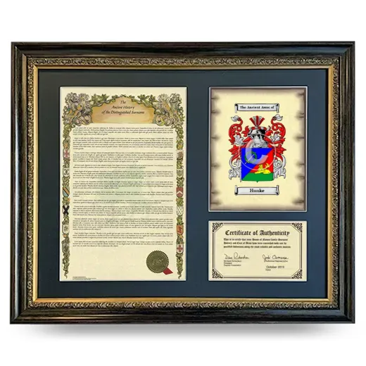 Hunke Framed Surname History and Coat of Arms- Heirloom