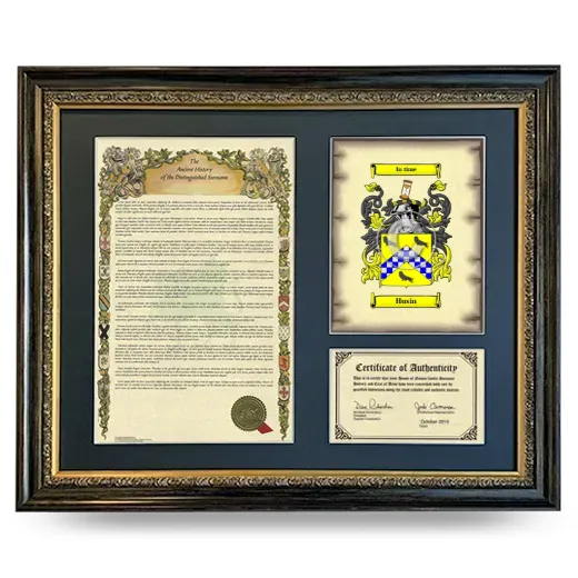 Husin Framed Surname History and Coat of Arms- Heirloom