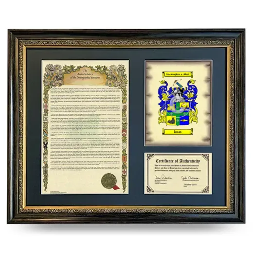 Imas Framed Surname History and Coat of Arms- Heirloom