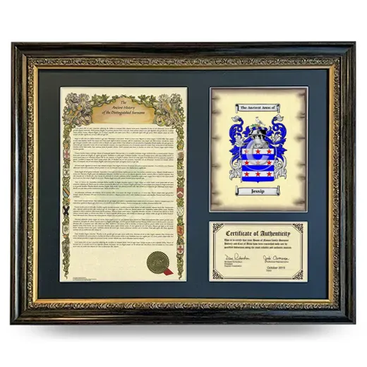 Jessip Framed Surname History and Coat of Arms- Heirloom
