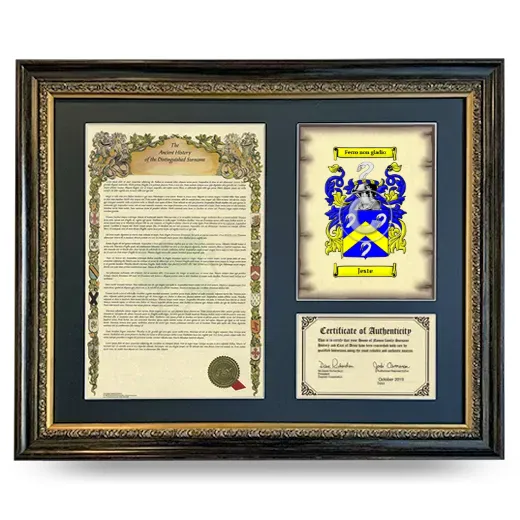 Jeste Framed Surname History and Coat of Arms- Heirloom