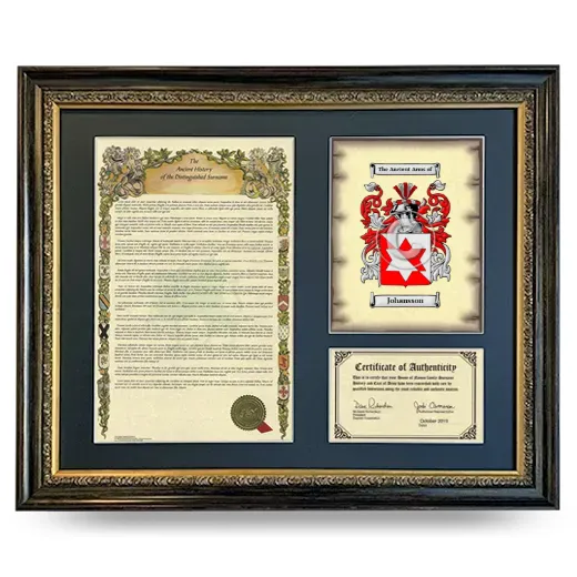 Johansson Framed Surname History and Coat of Arms- Heirloom
