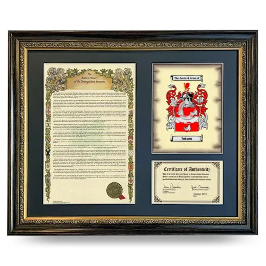 Jutson Framed Surname History and Coat of Arms- Heirloom