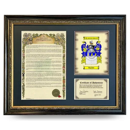 Kaplan Framed Surname History and Coat of Arms- Heirloom