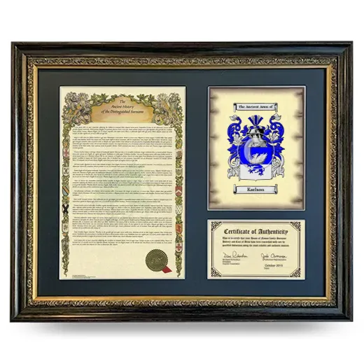 Karlson Framed Surname History and Coat of Arms- Heirloom