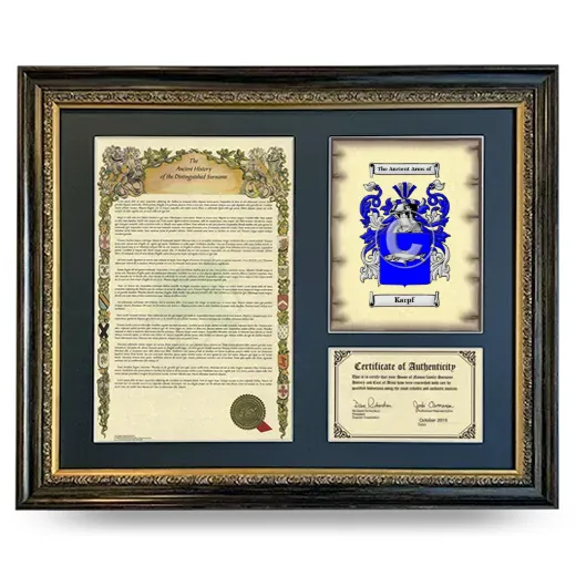 Karpf Framed Surname History and Coat of Arms- Heirloom