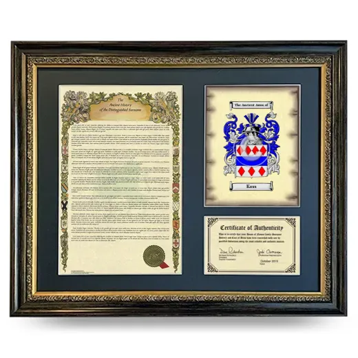 Kass Framed Surname History and Coat of Arms- Heirloom