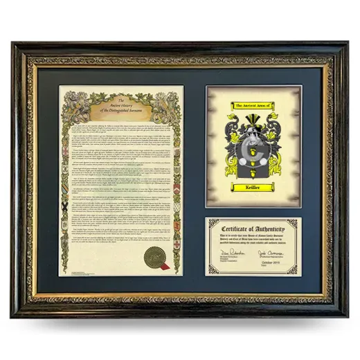 Keiller Framed Surname History and Coat of Arms- Heirloom