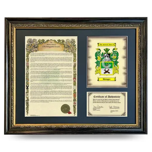 Kisinger Framed Surname History and Coat of Arms- Heirloom