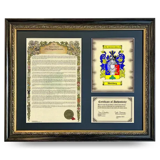 Kleinberg Framed Surname History and Coat of Arms- Heirloom